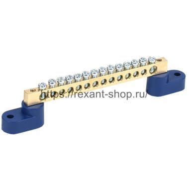 Фотография товара 'Rexant Шина «N» нулевая 6х9 мм на двух угловых синих изоляторах 11-2329'