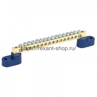 Фотография товара 'Rexant Шина «N» нулевая 6х9 мм на двух угловых синих изоляторах 11-2330'