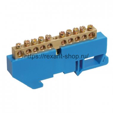 Фотография товара 'Rexant Шина «N» нулевая с синим изолятором на DIN-рейку 11-2341'