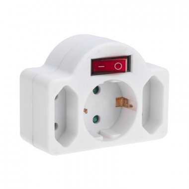 Фотография товара 'Rexant 11-1086 Тройник электрический 16А с/з + 2х2,5А с выключателем и защитными шторками'