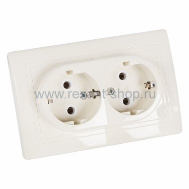 Фотография товара 'Rexant Розетка скрытой установки, двойная, с З/К, поликарбонат 78-0102'