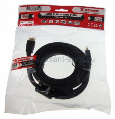 Фотография товара 'Rexant Шнур HDMI - HDMI gold, 5М, с фильтрами 17-6206'