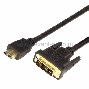 Фотография товара 'Rexant Шнур HDMI - DVI-D gold, 2М, с фильтрами 17-6304'