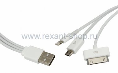 Фотография товара 'Rexant USB кабель 3 в 1 только для зарядки iPhone 5/iPhone 4/microUSB 18-1126'