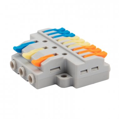 Фотография товара 'Rexant 07-5232-04 Клемма СМК 3х3 проходная разветвительная 3 полюса, с монтажной площадкой'