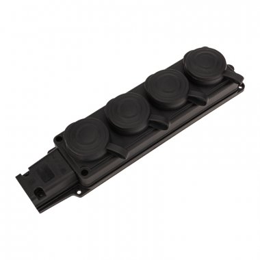 Фотография товара 'Rexant 111-114-4 Колодка каучуковая 4 гнезда с крышкой черная, с/з, 16А, IP44'