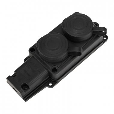 Фотография товара 'Rexant 111-112-4 Колодка каучуковая 2 гнезда с крышкой черная, с/з, 16А, IP44'