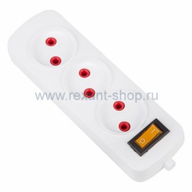 Фотография товара 'Rexant Колодка 3 гнезда с кнопкой без заземления эконом 11-8713'