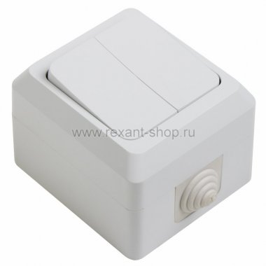 Фотография товара 'Rexant Выключатель двуклавишный влагозащищенный открытой установки, 10 А, IP 44 78-0514'