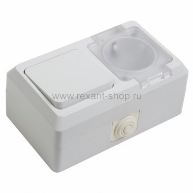 Фотография товара 'Rexant Выключатель одноклавишный + розетка влагозащищенная для открытой установки 78-0517'