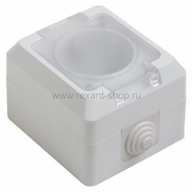 Фотография товара 'Rexant Розетка штепсельная влагозащищенная открытой установки, с крышкой, c\з,10 А,IP 44 78-0516'