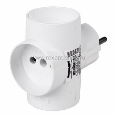 Фотография товара 'Rexant Тройник электрический, 16 А, без заземления 11-1077'