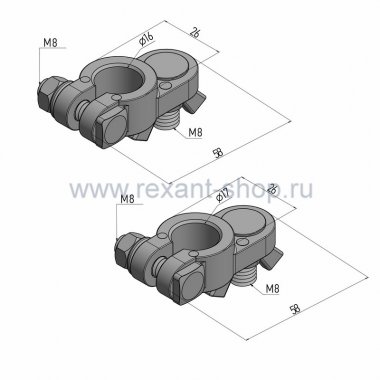 Фотография товара 'Rexant Клемма аккумуляторной батареи автомобиля (АКБ) универсальная 16-0441'