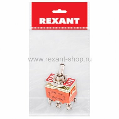 Фотография товара 'Rexant Тумблер 250V 15А (6c) ON-ON двухполюсный 36-4131-1'