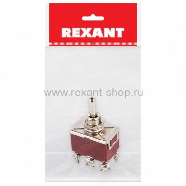 Фотография товара 'Rexant Тумблер 250V 6А (6c) (ON)-OFF-(ON) двухполюсный 36-4172-1'