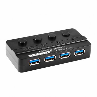 Фотография товара 'Rexant Разветвитель USB 3.0 на 4 порта с переключателями 18-4132'