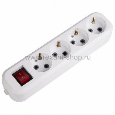 Фотография товара 'Rexant Колодка 4 гнезда с кнопкой c заземлением 11-8716'