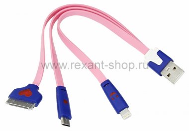 Фотография товара 'Rexant USB кабель 3 в 1 светящиеся разъемы для iPhone 5/4/microUSB 18-4251'