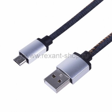 Фотография товара 'Rexant USB кабель microUSB, шнур в джинсовой оплетке 18-4242'