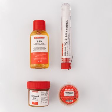 Фотография товара 'Rexant 09-3744 Набор К4 для пайки универсальный (припой, канифоль, паяльный жир, флюс СКФ)'