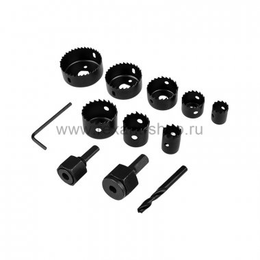 Фотография товара 'Rexant Набор коронок по дереву (19, 22, 28, 32, 38, 44, 54, 64 мм) 2 держателя с ключом, 92-0251'