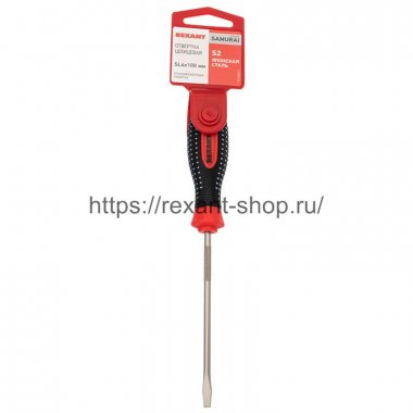 Фотография товара 'Rexant Отвертка шлицевая SL 4х100 мм, трехкомпонентная рукоятка, сталь S2, 12-6424-1'