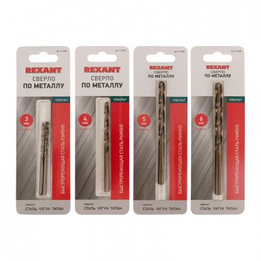 Фотография товара 'Rexant Набор сверл по металлу Токарь Mini (P6M5K5) диаметр 3-4-5-6 мм, 91-0590'