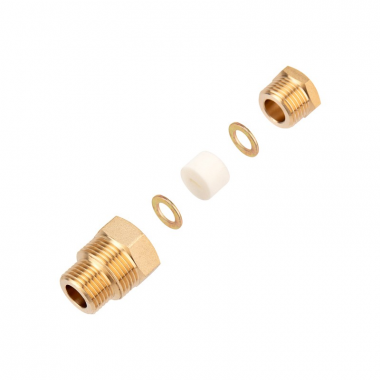 Фотография товара 'Rexant Сальник REXANT с двойной резьбой 1/2 и 3/4 для ввода кабеля в трубу, никелированная латунь, 51-0610-4'