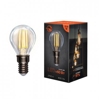 Фотография товара 'Rexant Лампа филаментная Шарик GL45 7.5 Вт 600 Лм 2700K E14 диммируемая, 604-125'