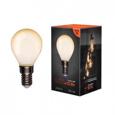 Фотография товара 'Rexant Лампа филаментная Шарик GL45 9.5 Вт 915 Лм 2700K E14, 604-133'