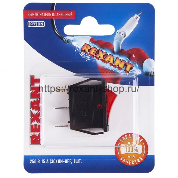 Фотография товара 'Rexant Выключатель клавишный 250V 15А (3с) ON-OFF 06-0301-A'