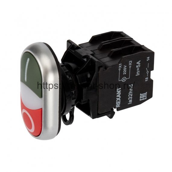 Фотография товара 'Rexant Кнопка LA32 красно-зеленая «Пуск-Стоп» с подсветкой NO+NC 36-5542'