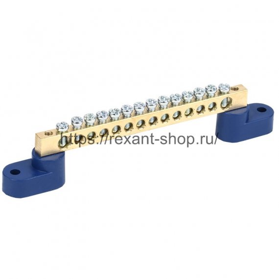 Фотография товара 'Rexant Шина «N» нулевая 6х9 мм на двух угловых синих изоляторах 11-2329'