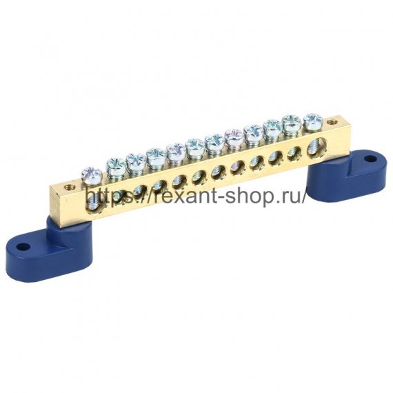 Фотография товара 'Rexant Шина «N» нулевая 8х12 мм на двух угловых синих изоляторах 11-2335'