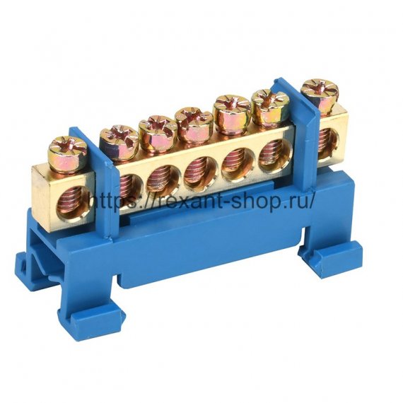 Фотография товара 'Rexant Шина «N» нулевая с синим изолятором тип «Стойка» на DIN-рейку 11-2352'