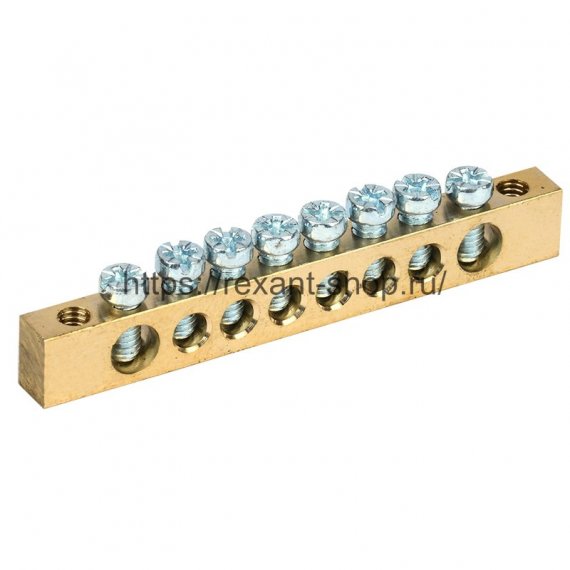 Фотография товара 'Rexant Шина PEN «земля-ноль» 6х9 мм 8/2 (8 групп/крепеж по краям) 11-2366'