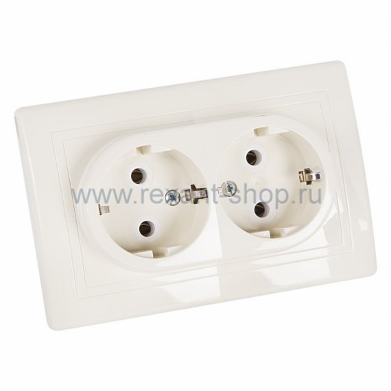 Фотография товара 'Rexant Розетка скрытой установки, двойная, с З/К, поликарбонат 78-0102'
