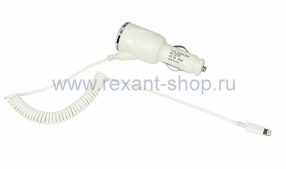 Фотография товара 'Rexant Автозарядка в прикуриватель для iPhone5/5S (АЗУ) 18-0144'