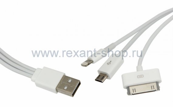 Фотография товара 'Rexant USB кабель 3 в 1 только для зарядки iPhone 5/iPhone 4/microUSB 18-1126'