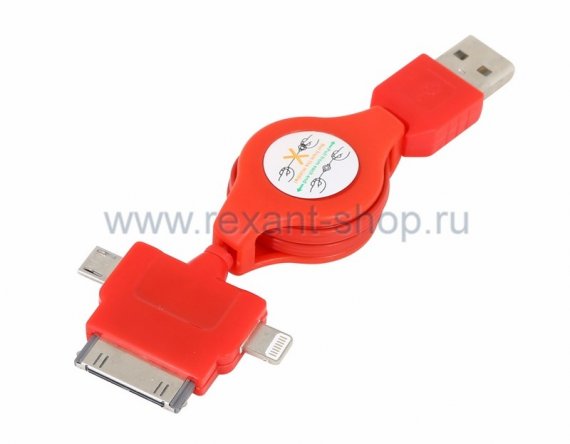 Фотография товара 'Rexant USB кабель-рулетка 3 в 1 для iPhone 5/microUSB/iPhone 4 18-4055'