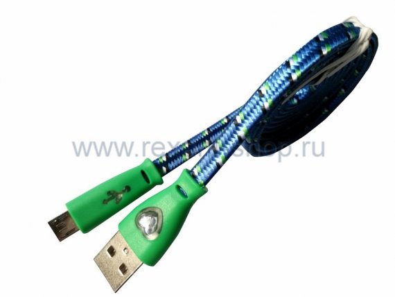 Фотография товара 'Rexant USB кабель светящиеся разъемы для micro USB шнур шелк 18-4257'