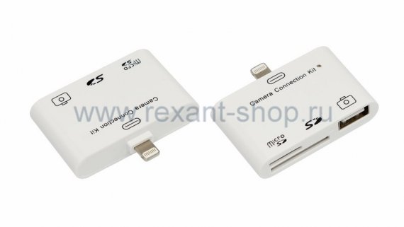 Фотография товара 'Rexant Адаптер для iPhone 5 на USB, SD, microSD 18-0153'