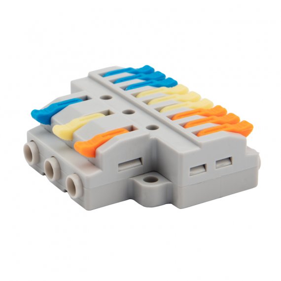 Фотография товара 'Rexant 07-5232-04 Клемма СМК 3х3 проходная разветвительная 3 полюса, с монтажной площадкой'