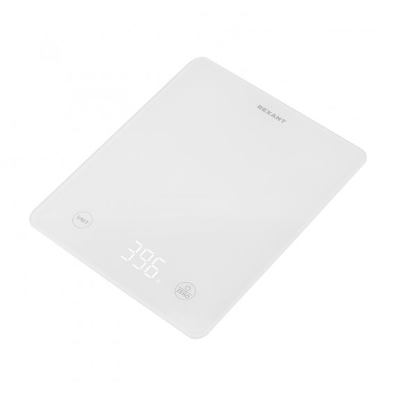 Фотография товара 'Rexant 72-1008 Весы кухонные электронные, белые/прямоугольные/стекло/до 5 кг'