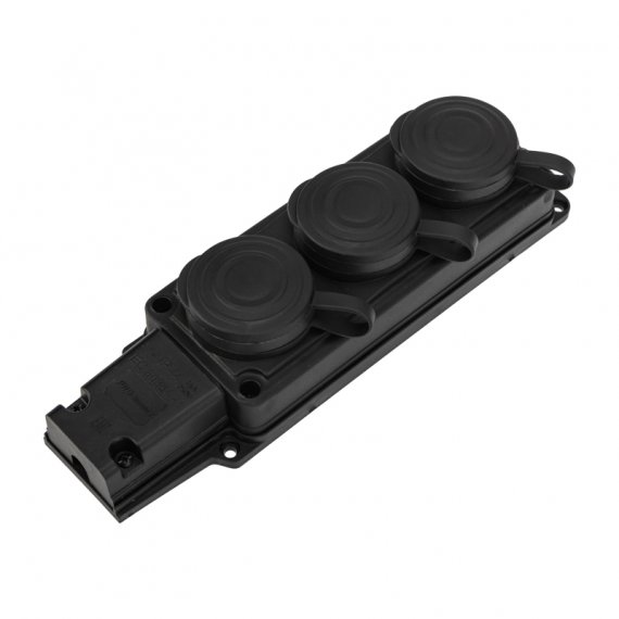 Фотография товара 'Rexant 111-113-4 Колодка каучуковая 3 гнезда с крышкой черная, с/з, 16А, IP44'