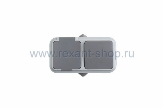 Фотография товара 'Rexant Выключатель одноклавишный + розетка влагозащищенная для открытой установки 78-0527'