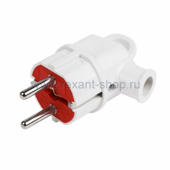 Фотография товара 'Rexant Вилка угловая с кольцом с/з белая 16А 11-8537'