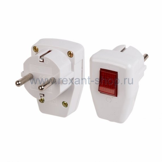 Фотография товара 'Rexant Вилка угловая с/з с кнопкой белая 16А 11-8530'