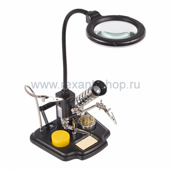 Фотография товара 'Rexant Держатель "третья рука" с лупой х3, подставка под паяльник, LED подсветка, стенд для припоя 12-0258'