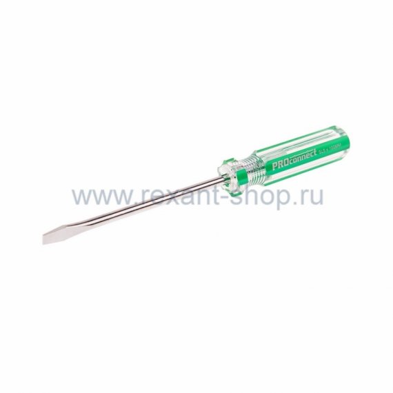 Фотография товара 'Rexant Отвертка шлицевая SL5 Х 100 мм, прозрачная рукоятка 12-4732'